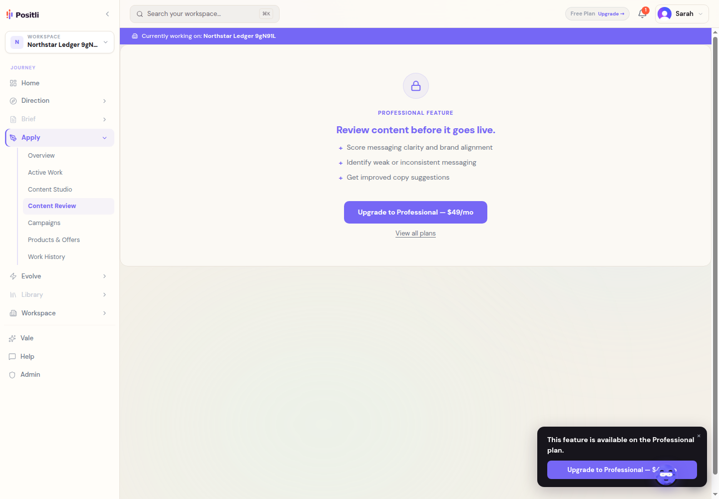 Content Review access screen for the fictional Northstar Ledger test company