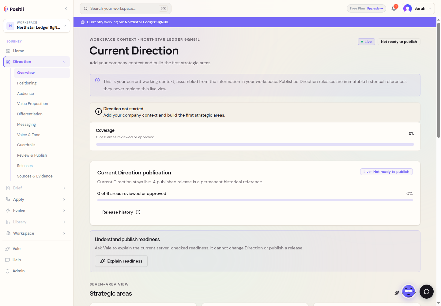 Current Direction review screen for the fictional Northstar Ledger test company