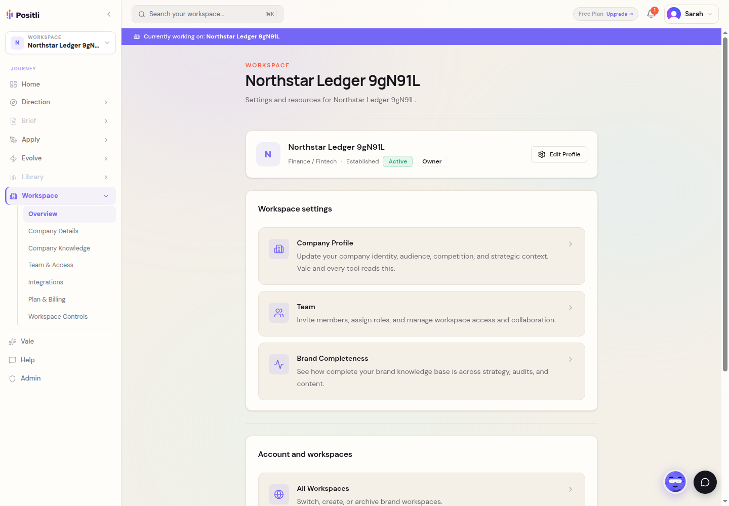 Workspace overview for the fictional Northstar Ledger test company